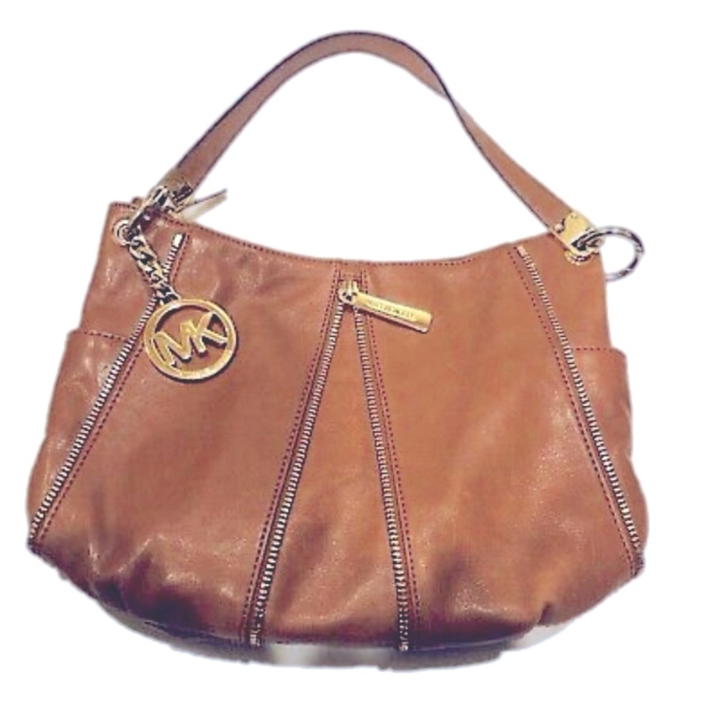 Michael Kors Newman Zipper Accent Leather Shoulder Bag